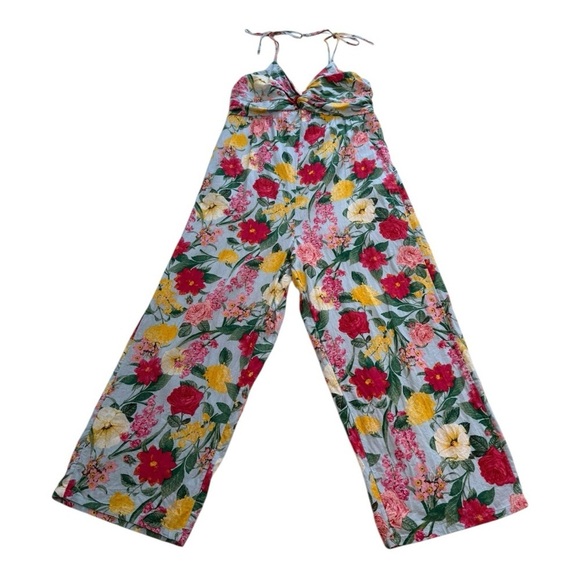 Old Navy Floral Tie-Shoulder Twist-Front Cropped Leg Jumpsuit  - Size Large - Picture 4 of 13